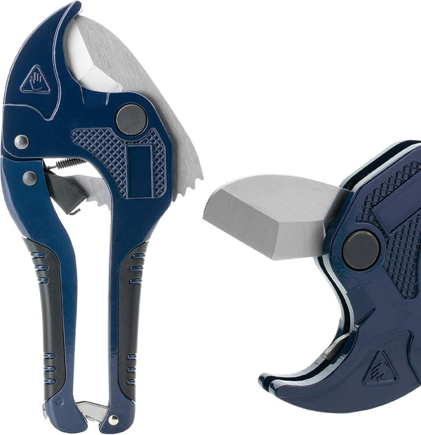 Bates- PVC Pipe Cutter, Cuts up to 1-5/8", Navy Blue Ratcheting PVC Pipe Cutter Tool, Pipe Cutters PVC Pipe Shears, Plastic Pipe Cutter, PEX Pipe