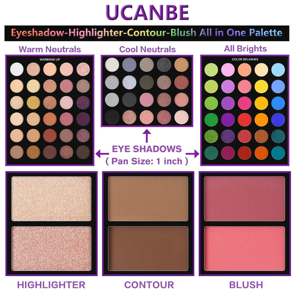 UCANBE Eyeshadow Palette with 15Pcs Brushes Makeup Set, Pigmented 86 Colors Make Up Sets Valentine's Day Gift, Matte Shimmer Glitter Eye Shadow
