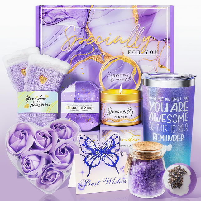 Gifts for Women, Birthday Gifts for Women, Happy Birthday Gifts Basket for Women,Lavender Relaxing Spa Gifts Basket for 