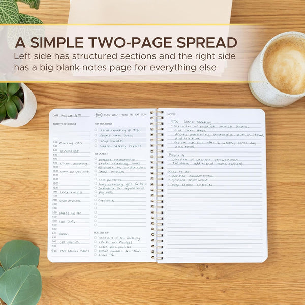 Simple Daily Planner Undated with Hourly Schedule - 6.5X9.25" Sage Green Day Planner & Spiral to Do List Notebook - Aesthetic and Cute Work