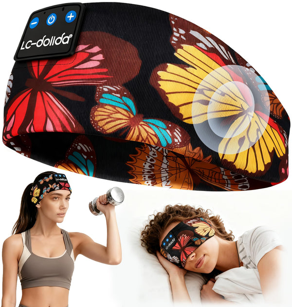Lc-Dolida Sleep Headphones Headband Bluetooth 5.4, Sports Headband Earphones Wireless with Speaker Microphone USB C for Sleeping Gift Workout