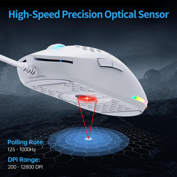 TMKB Falcon M1SE Ultralight Honeycomb Gaming Mouse, High-Precision 12800DPI Optical Sensor, 6 Programmable Buttons, Customizable RGB, Drag-Free