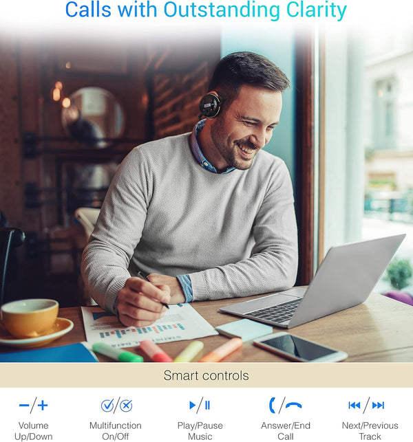Kinivo BTH240 Bluetooth Headphones (Black, On-Ear, Wireless Music, Hands-Free Calling, Built-In Mic, Foldable, Travel Bag)