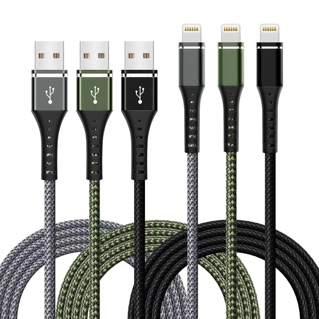 Iphone Charger [Apple Mfi Certified] 3-Pack 6FT Lightning Cable Nylon Braided Fast Charging Iphone Charger Long Cord Com