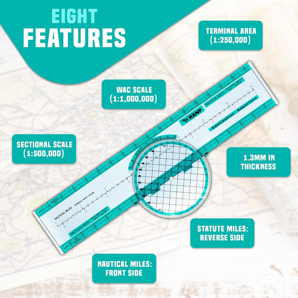 Aviation Plotter - Slide Rule Flight Computer - Pilot Student Accessories - Rotating Azimuth VFR IFR Navigation Ruler
