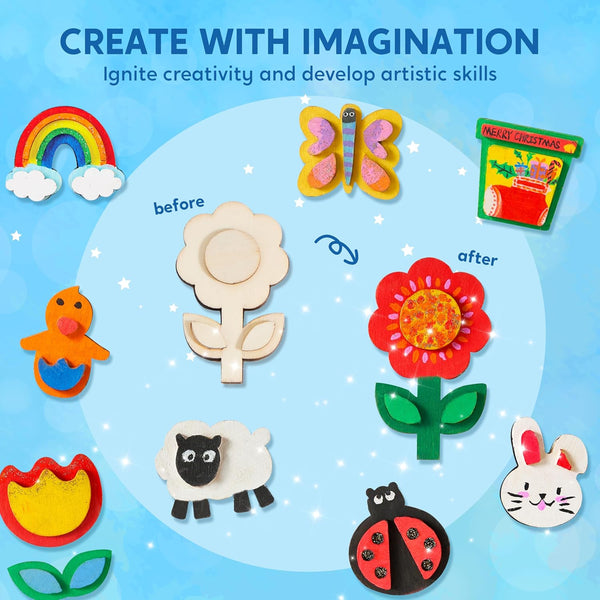 JOYIN 12 Wooden Magnet Creativity Arts & Crafts Painting Kit for Kids, Decorate Your Own Painting Gift for Halloween Crafts, Birthday Parties and
