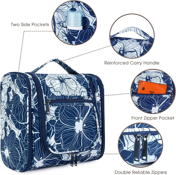 Hanging Toiletry Bag for Women Travel Makeup Bag Organizer Toiletries Bag for Cosmetics Essentials Accessories (Large, Blue Lotus)
