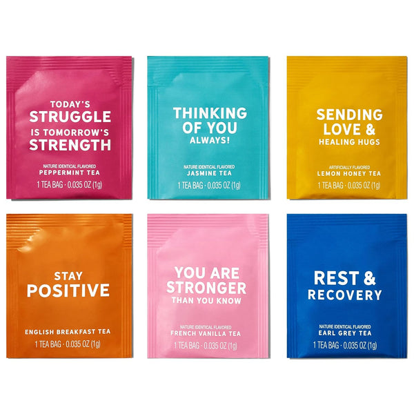 Thoughtfully Gourmet, Sending Positive Vibes Tea Gift Set, Tea Sampler Includes 6 Flavors of Tea with Uplifting Quotes, Great Get Well Gifts, Set