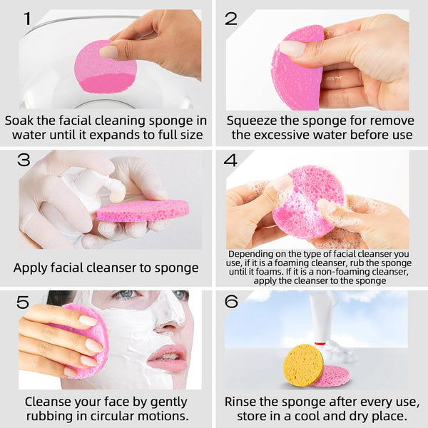 50-Count Compressed Facial Sponges|Kickleen 100% Natural Cellulose Cosmetic Spa Sponges for Daily Facial Cleansing|Makeup and Mask