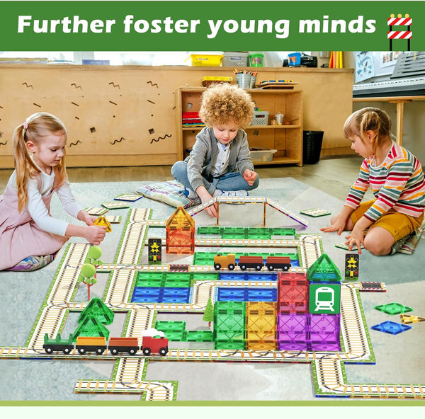 Magnetic Tiles Railroad Toppers Kids Toys Add-on Train Track Playset Playing with Trains Cars Preschool Learning Activities STEM Toys for Age 5-7