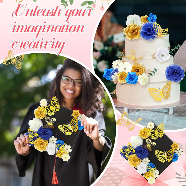 Knitgrip 27 Pcs DIY Graduation Cap Decorations Accessory Kit Include Faux Flower Heads and 3D Butterfly for Graduation Cap Decoration Home