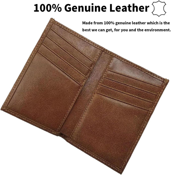 Slim RFID Blocking Genuine Leather Bifold Wallet, Front Pocket Minimalist Card Holder for Men & Women (Vintage Tan)