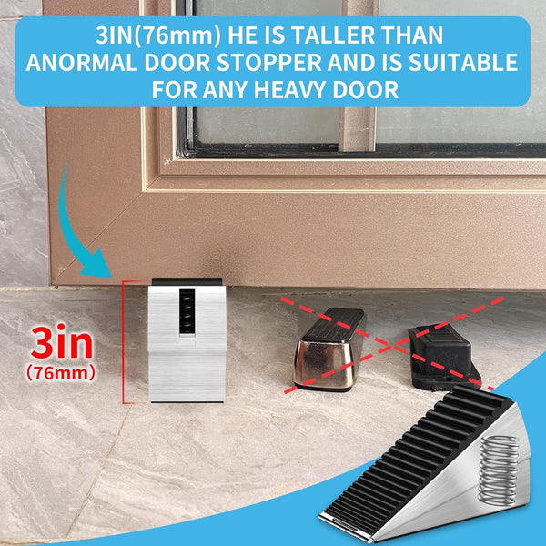 Strongest Adjustable Spring Loaded Large Door Stopper - Heavy Duty Tall Door Stop Wedge Door Stoppers for Bottom of Doors,Tall up to 3 in Doorstop
