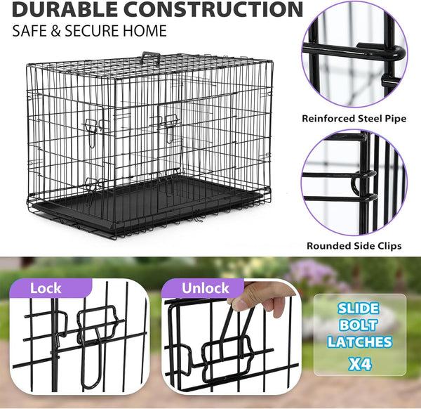 Bestpet 30 Inch Dog Crates for Medium Small Dogs Folding Metal Wire Crates Dog Kennels Outdoor and Indoor Pet Dog Cage Crate with