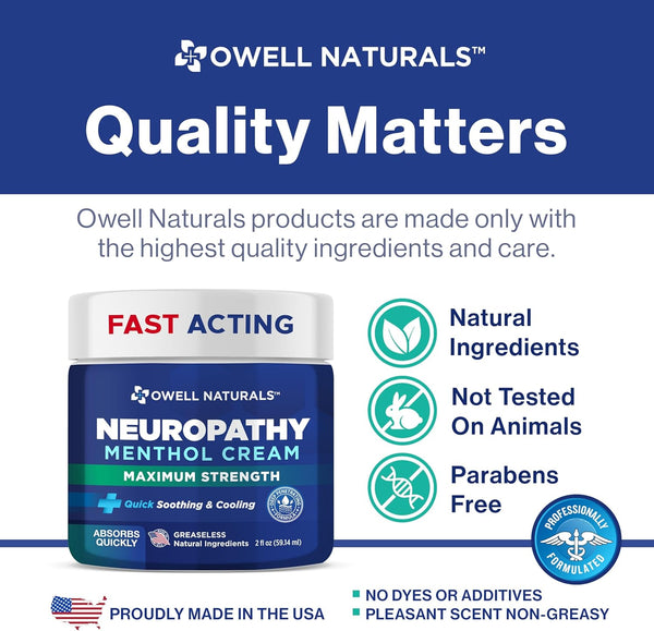 OWELL NATURALS Neuropathy Cream Extra Strength Nerve Relief Cream for Foot, Hands, Legs, Toes with Arnica, Vitamin B6, Aloe Vera, MSM - Made in USA