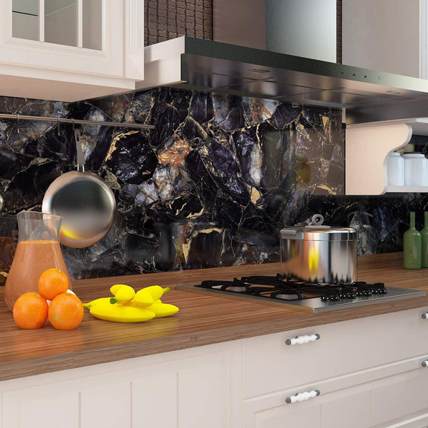 Livelynine Blue Gem Marble Contact Paper Self Adhesive Wallpaper Peel and Stick Countertops for Kitchen Cabinet Table Desk Bathroom Counter Top