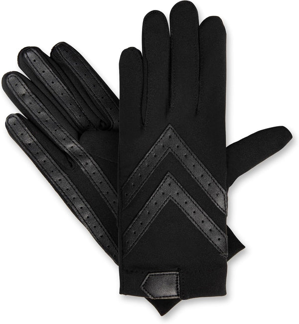 Isotoner Women'S Spandex Shortie Touchscreen Gloves - Waterproof Winter Gloves - Chic Chevron Design - Ideal for Driving and Daily Use,