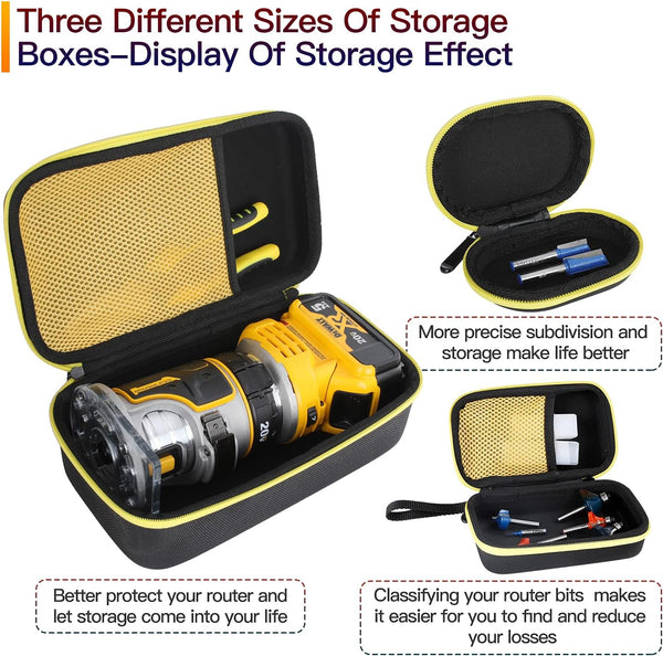 3 Pcs Hard Case for DEWALT 20V Max XR Cordless Router, Brushless(Dcw600B), Portable Carrying Storage Bag for Router Bits
