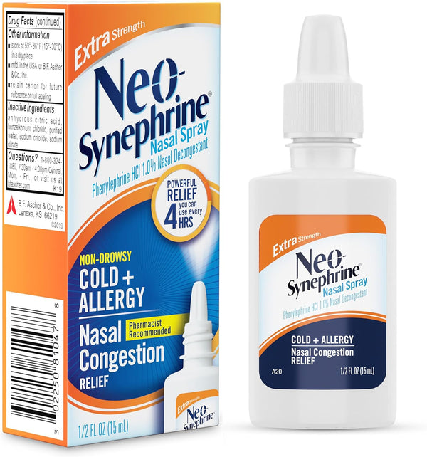 Neo-Synephrine Nasal Spray , Extra Strength Formula, 0.50 Ounces Each (Value Pack of 4)