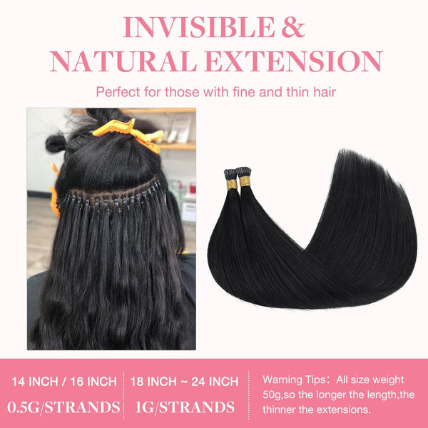 GOO GOO I Tip Hair Extensions Real Human Hair, 14Inch 50G 100S, Cold Fusion I Tip Hair Extensions, Invisible Remy Hair Extensions, 17/22/60