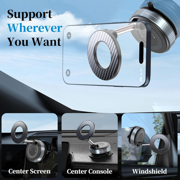 Plusacc Vacuum Magnetic Phone Holder for Car - Suction Cup Phone Mount 360Â° Rotatable Foldable Portable Strong Magnet Stand for Iphone 16/15/14/13