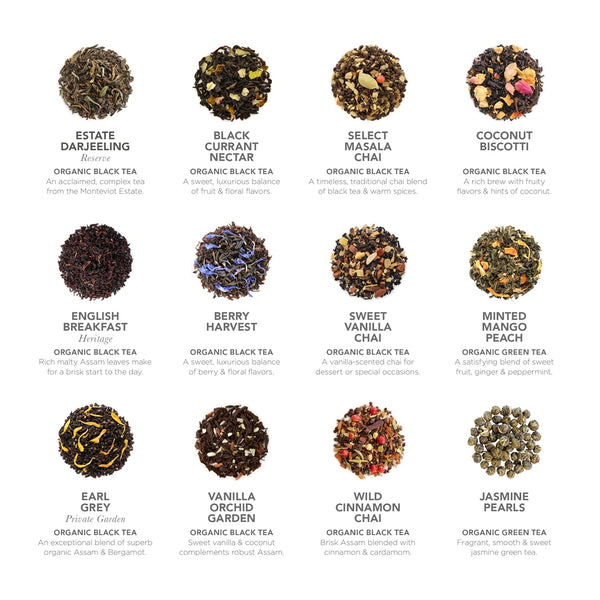 Teabloom Exceptional Loose Leaf Tea Chest, World'S Largest Tea Collection with 24 Varieties of USDA Certified Organic Black, Green, White, Oolong,