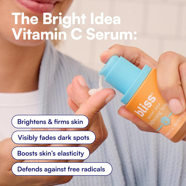 Bliss Bright Idea Vitamin C + Tri-Peptide Collagen Brightening Face Skincare Serum - anti Aging, Reduces Dark Spots, Boosts Skin Elasticity -