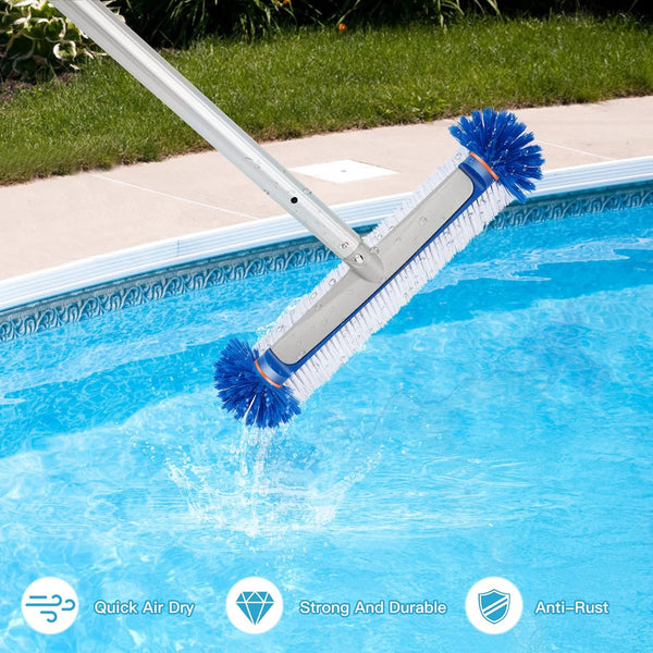Professional Swimming Pool Brush Head, 17.5'' Aluminum Heavy Duty Pool Brushes for Cleaning Pool Walls, Tiles & Floors, Premium Nylon Bristles