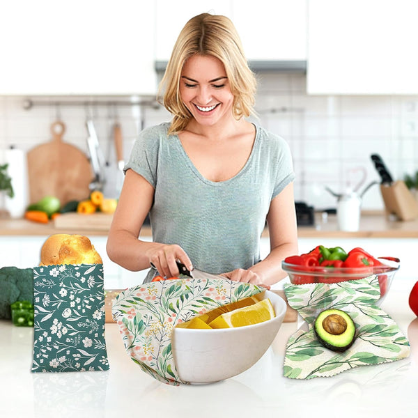 Beeswax Food Wrap, Reusable Beeswax Wraps Storage Set 9-Pack (5S 3M 1L), Organic and Beeswax Wraps Reusable, Sustainable Alternative/Flowers Grass