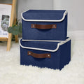ANMINY 2PCS Storage Bins with Lid PU Leather Handles Storage Boxes PP Plastic Board Decorative Foldable Lidded Cotton Linen Fabric Home Cubes