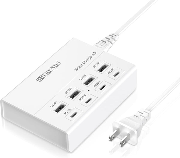USB Charger, HITRENDS 8 Ports Charging Station 60W/12A Multi Port USB Charging Hub for Multiple Devices (5Ft Cord, White)