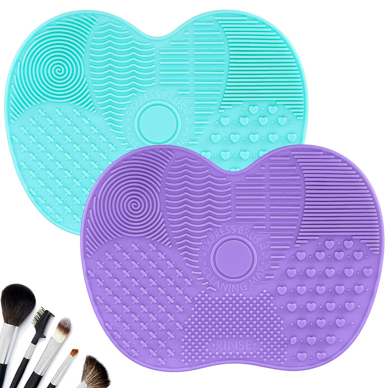 2 Pcs Silicone Make up Brush Cleaning Mat, Makeup Brush Cleaner Mats, Cosmetic Cleaning Pads, Portable Washing Tool with Suction Cup for Makeup