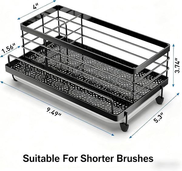 Cisily Large Black Sponge Holder for Kitchen, Sink Caddy Sink Organizer Rack for Kitchen Accessories with Drip Tray, Rustproof and Non-Slip, Soap