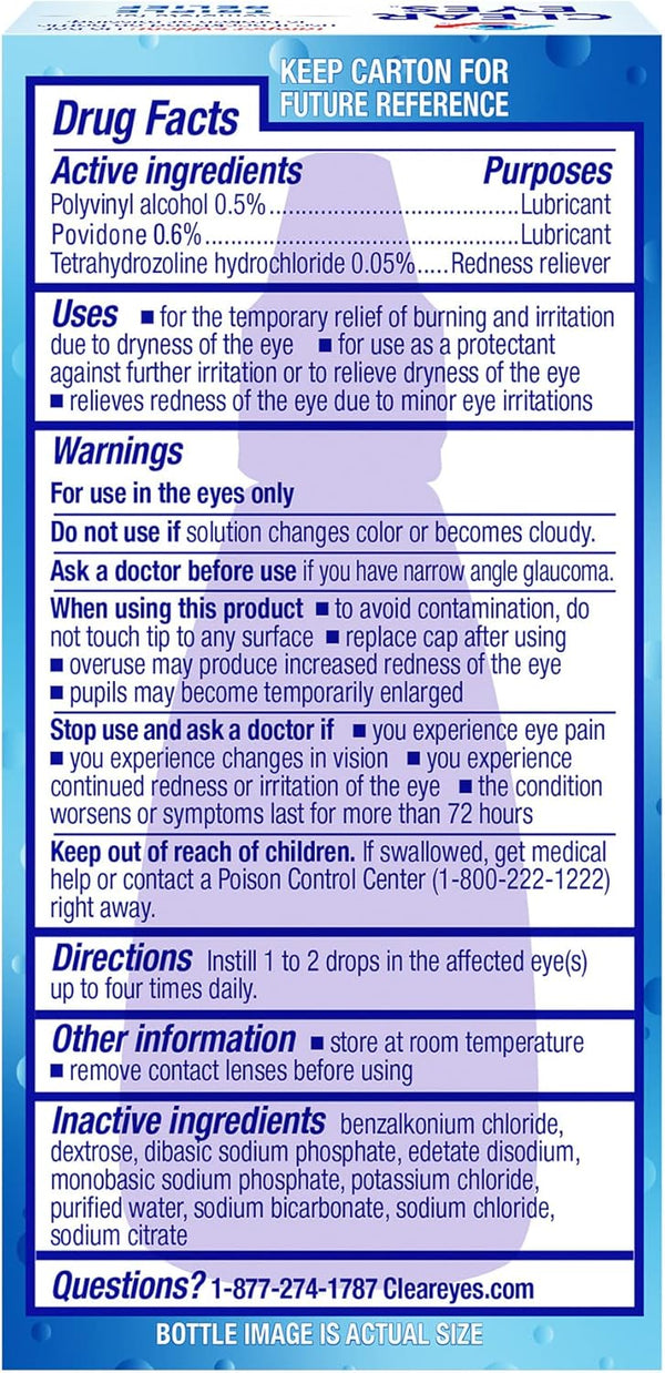 Clear Eyes Triple Relief Eye Drops, Relieves Redness & Calms Irritation, 0.5 Fl Oz