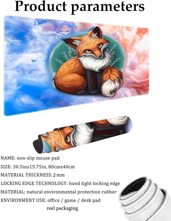 Watercolor Fox Customized Large Extended Gaming Mouse Pad with Stitched Edges and Non-Slip Rubber Base,Suitable for Office and Home Use,31.5X15.7