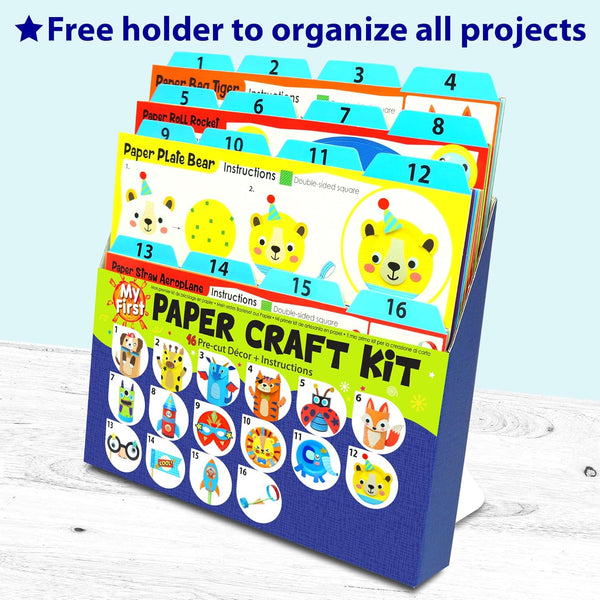 KRAFUN My First Safari Animal Paper Craft Kit, 16 DIY Arts and Crafts Zoo Animal, Organized Craft Activities Supplies Box Assembling Creative Toys