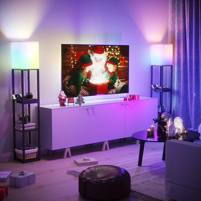 SUNMORY Floor Lamp with Shelves, RGB Light Dimmable Standing Lamp with APP Control, Tall Shelf Lamp for Living Room and 