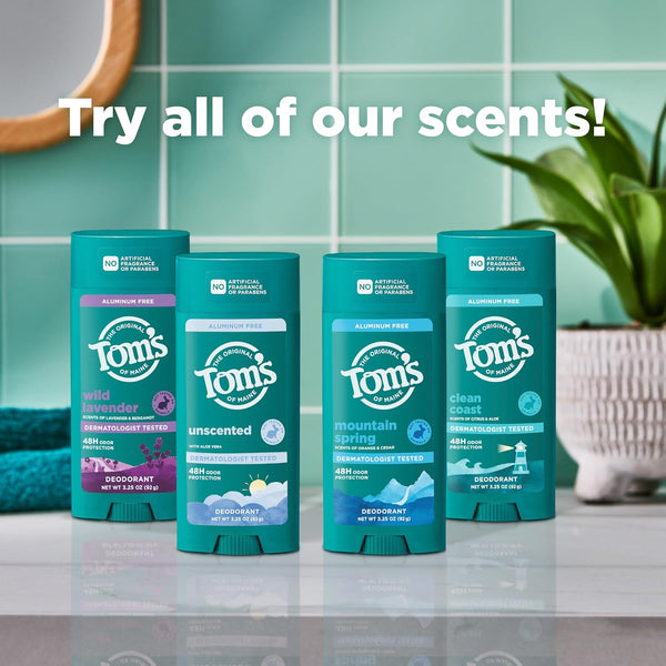 TomâS of Maine Unscented Natural Deodorant for Women and Men, Aluminum Free, 3.25 Oz