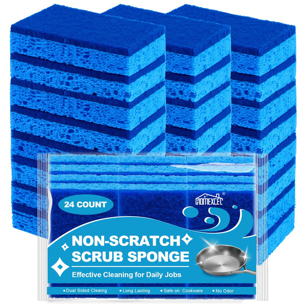 HOMEXCEL Sponges Kitchen 24Pcs, Non-Scratch Scrub Dish Sponges, Safe on Non-Stick Cookware,Dual Sided Cleaning Sponges for