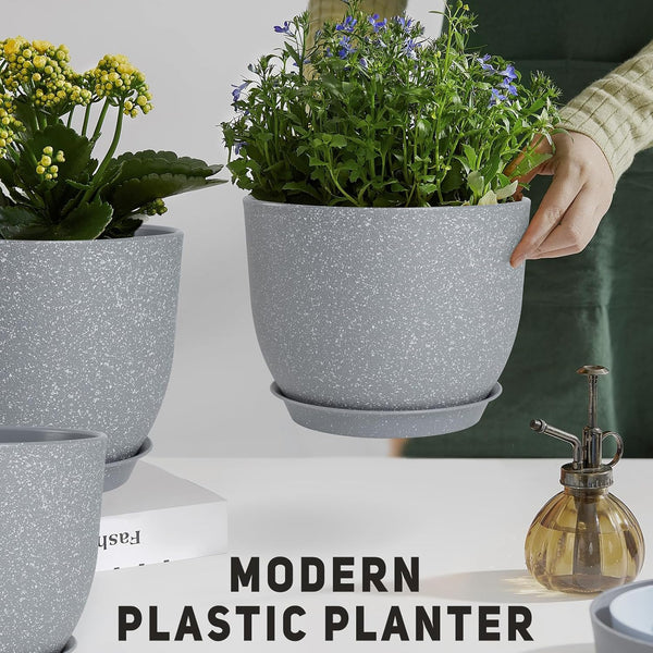 Plant Pots 10/9/8/7.5/7 Inch Flower Pots with Multi Mesh Drainage Holes, Planters for Indoor Outdoor Garden Plants and Flowers. (Gray)