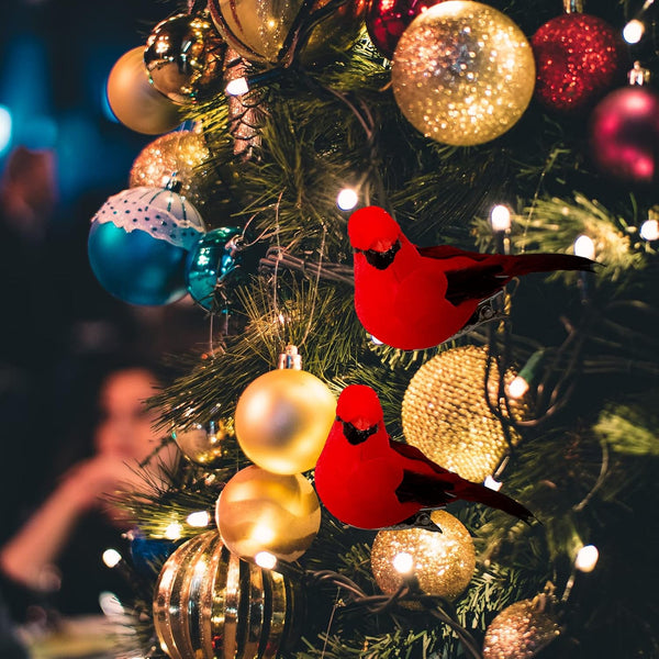 Berfutall-Cardinal Clip On Christmas Tree Ornament Decorations - Red Feathers Set of 12 Pieces Each is 2.8" Lon(A) A 12pc