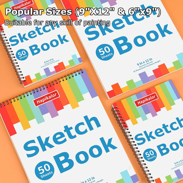 9" X 12" Sketch Book, 2-Pack 50 Sheets Spiral Bound Art Sketchbook, Acid Free Artist Drawing Book Paper, Art Supplies for Adults Kids, Craft