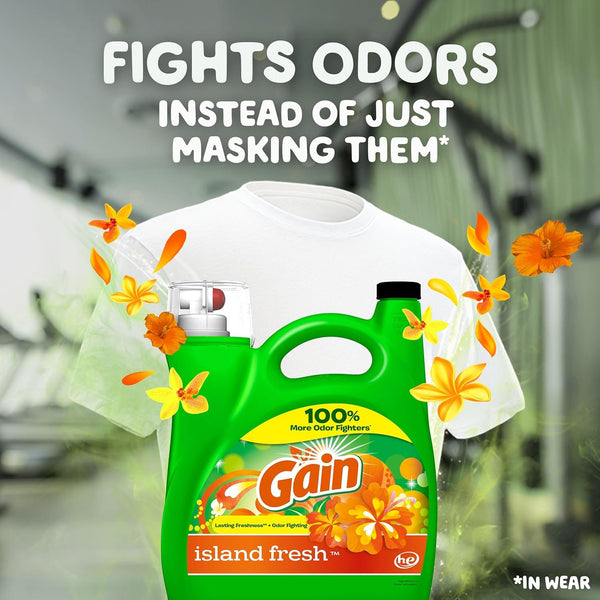 Gain + Aroma Boost Liquid Laundry Detergent, Island Fresh Scent, 107 Loads, 154 Fl Oz, HE Compatible