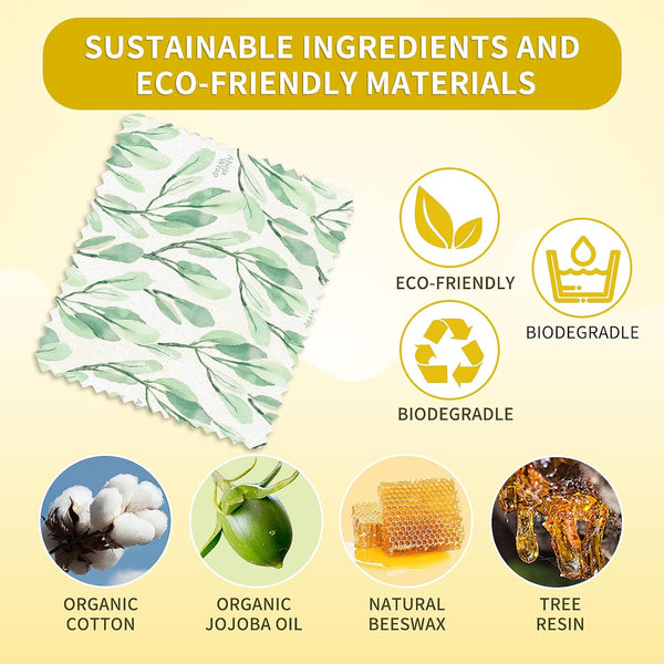 Beeswax Food Wrap, Reusable Beeswax Wraps Storage Set 9-Pack (5S 3M 1L), Organic and Beeswax Wraps Reusable, Sustainable Alternative/Flowers Grass