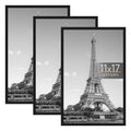 Upsimples 11X17 Picture Frame Black 3 Pack, Scratch-Proof 11 X 17 Poster Frames for Photo Gallery - Slide-In Strips, Horizontal or Vertical Wall