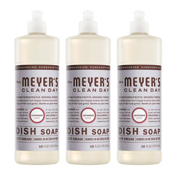 MRS. MEYER'S CLEAN DAY Liquid Dish Soap, Biodegradable Formula, Lavender, 16 Fl. Oz - Pack of 3