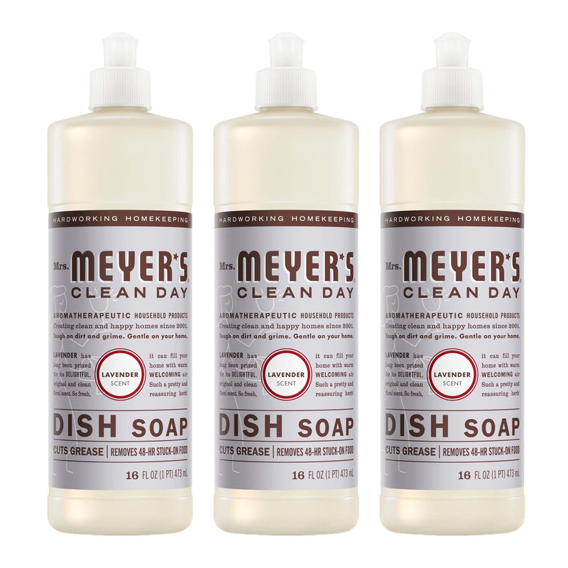 MRS. MEYER'S CLEAN DAY Liquid Dish Soap, Biodegradable Formula, Lavender, 16 Fl. Oz - Pack of 3