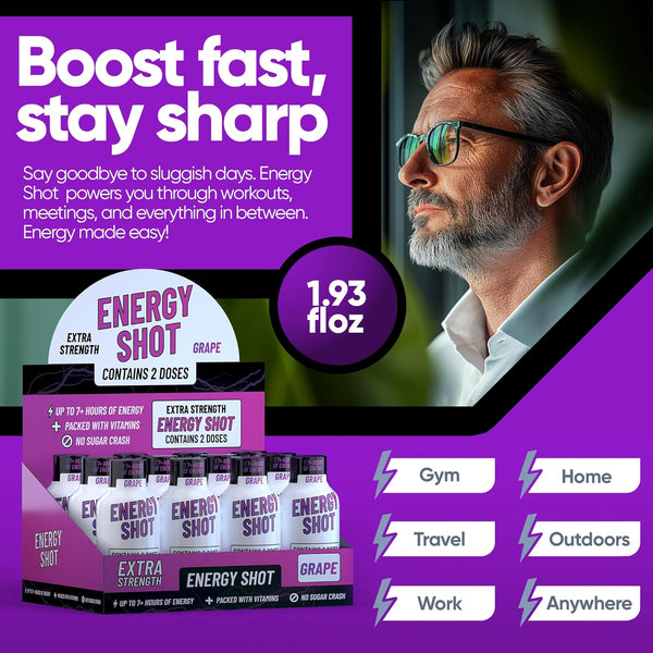 Grade a Quality Daily Energy Shot â Grape â 2 Servings â 260Mg Caffeine, B-Vitamins â Energy & Productivity Support â Zero Sugar, Vegan,