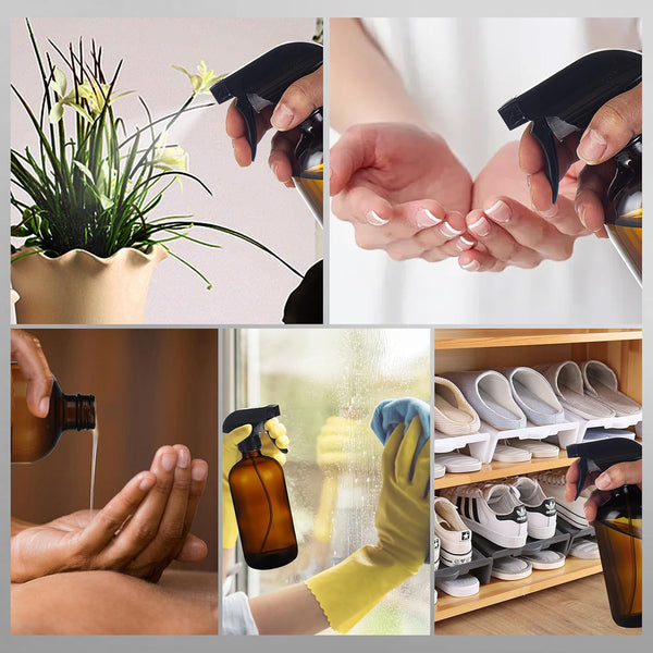 Empty Amber Glass Spray Bottles with Adjustable Nozzle - Large 16 Oz Refillable Bottle Is Great for Essential Oils, Plants, Cleaning Solutions,