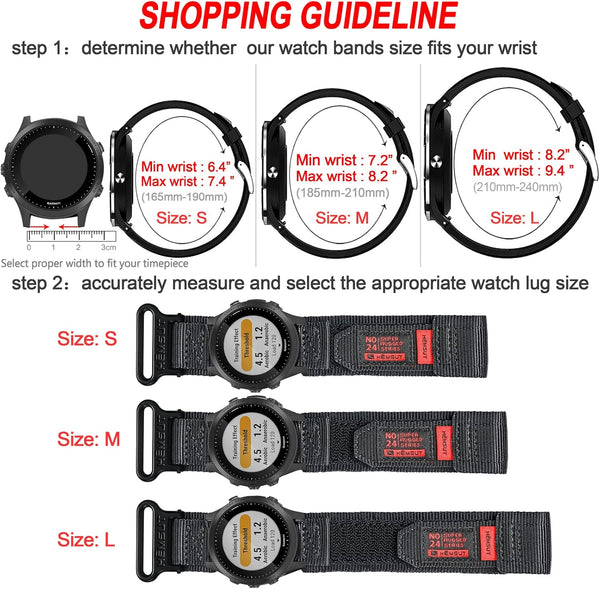 Compatible with Garmin Watch Band, Super Rugged Nylon Sports Strap with Woven Loop Design for Fenix/Forerunner/Approach/Marq/Quatix/D2 Series,